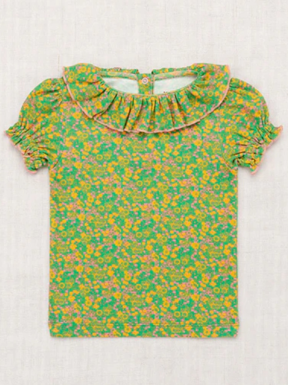 Misha And Puff Green Floral Peter Pan Collar Top and Shorts with Pink Trim